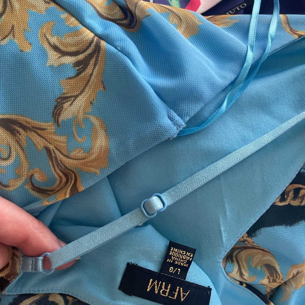 AFRM Blue Dress with Gold Baroque AMINA MESH MIDI - Picture 3 of 11